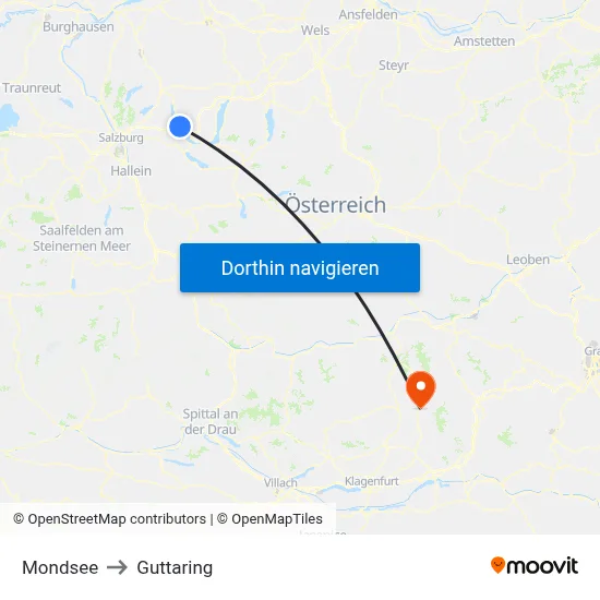 Mondsee to Guttaring map