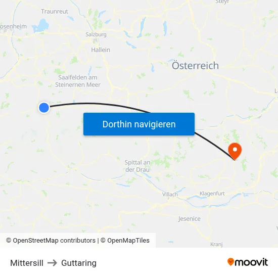 Mittersill to Guttaring map