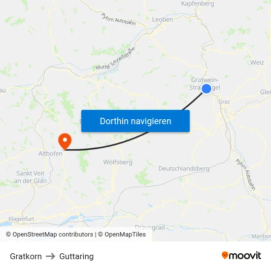 Gratkorn to Guttaring map