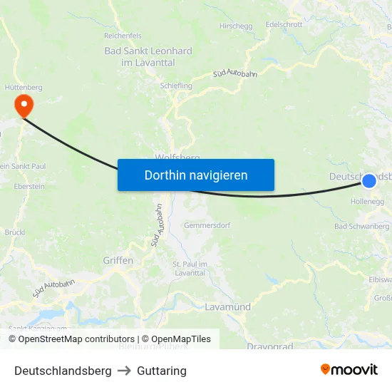 Deutschlandsberg to Guttaring map