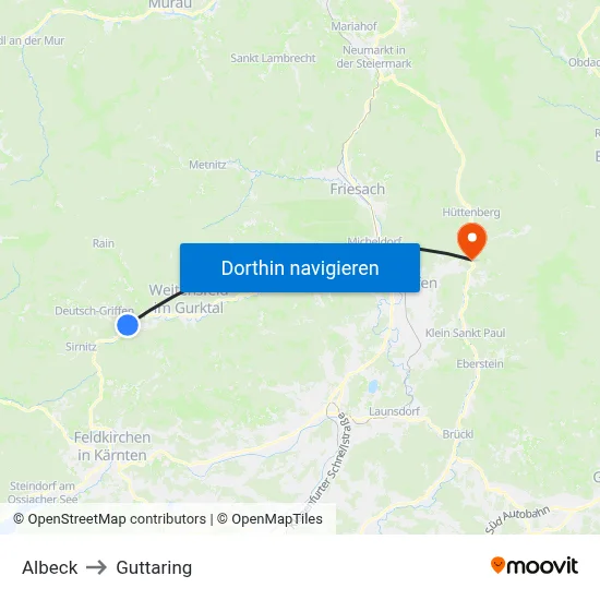 Albeck to Guttaring map
