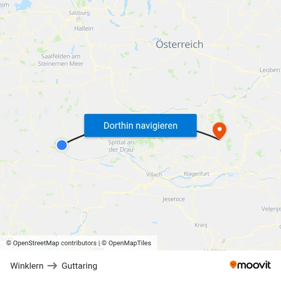 Winklern to Guttaring map