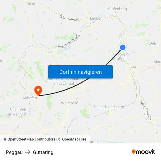 Peggau to Guttaring map