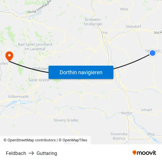 Feldbach to Guttaring map