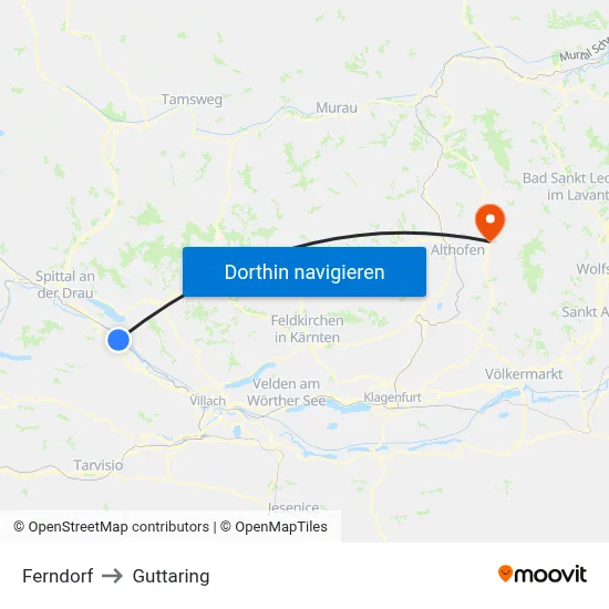 Ferndorf to Guttaring map