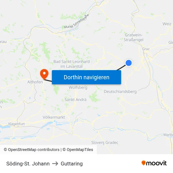 Söding-St. Johann to Guttaring map