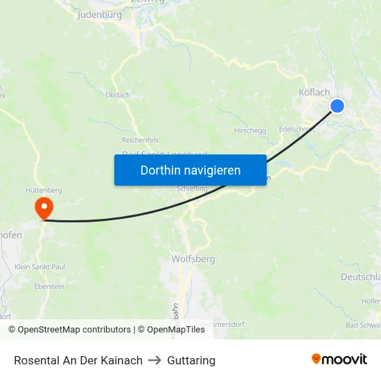 Rosental An Der Kainach to Guttaring map