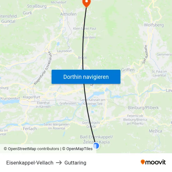 Eisenkappel-Vellach to Guttaring map