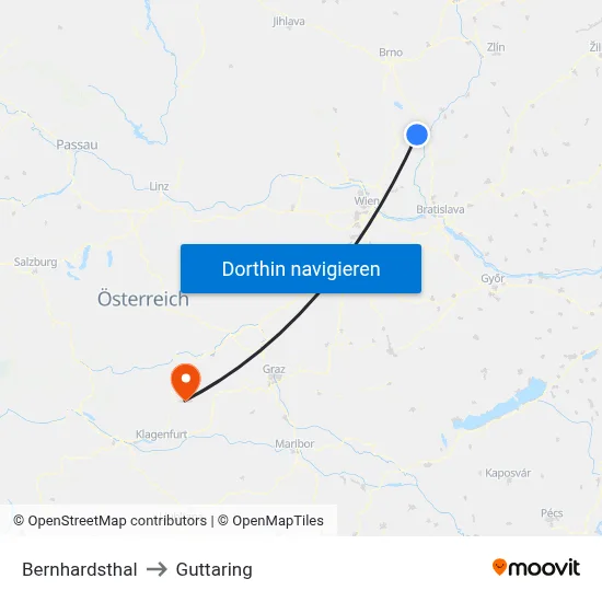 Bernhardsthal to Guttaring map