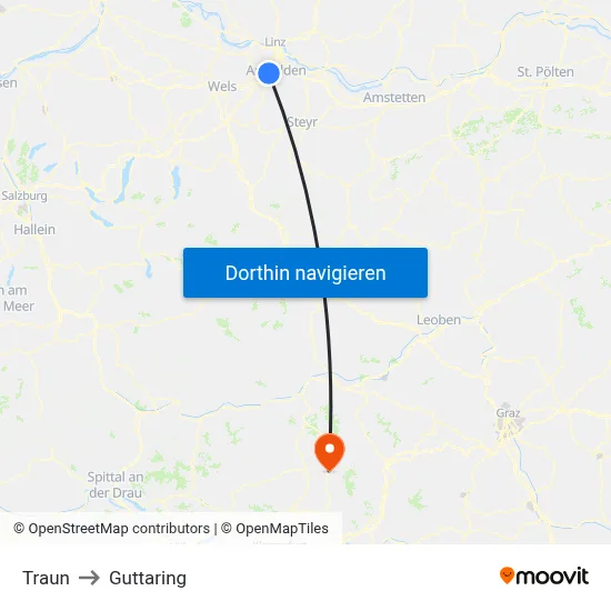 Traun to Guttaring map