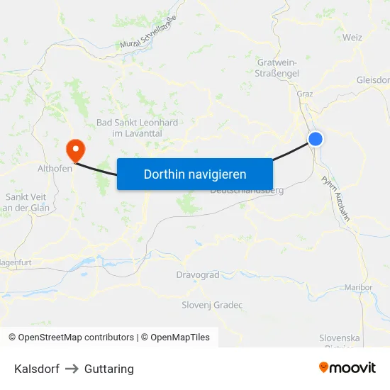 Kalsdorf to Guttaring map