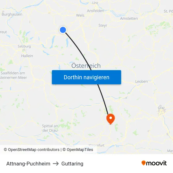 Attnang-Puchheim to Guttaring map