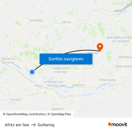 Afritz am See to Guttaring map