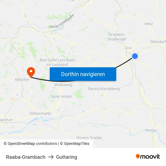 Raaba-Grambach to Guttaring map
