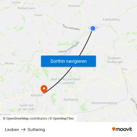Leoben to Guttaring map