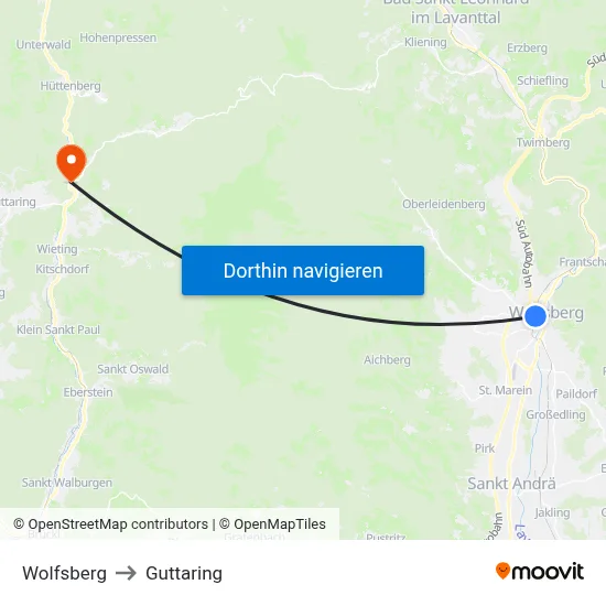 Wolfsberg to Guttaring map