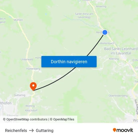 Reichenfels to Guttaring map