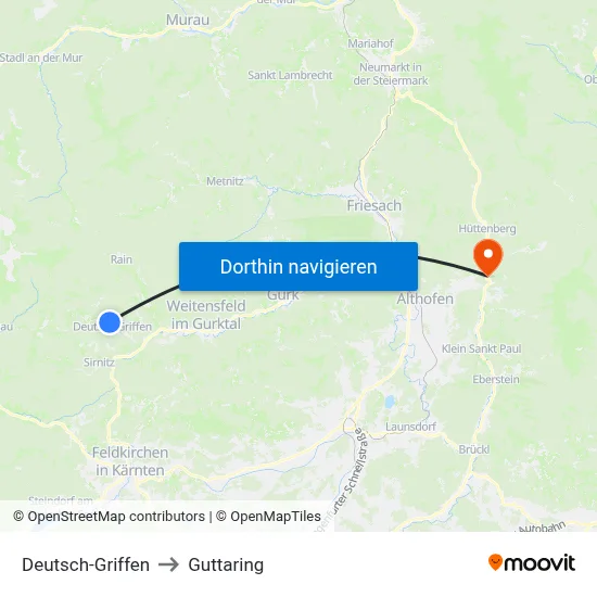 Deutsch-Griffen to Guttaring map