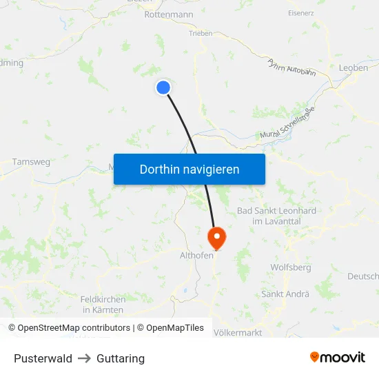 Pusterwald to Guttaring map