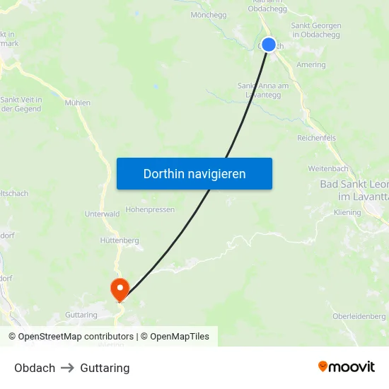 Obdach to Guttaring map