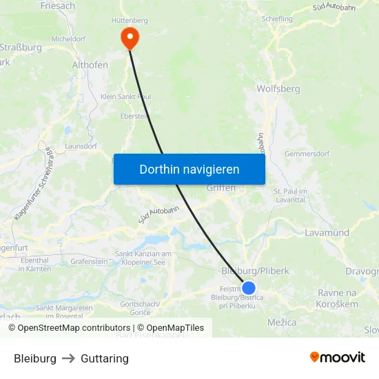 Bleiburg to Guttaring map