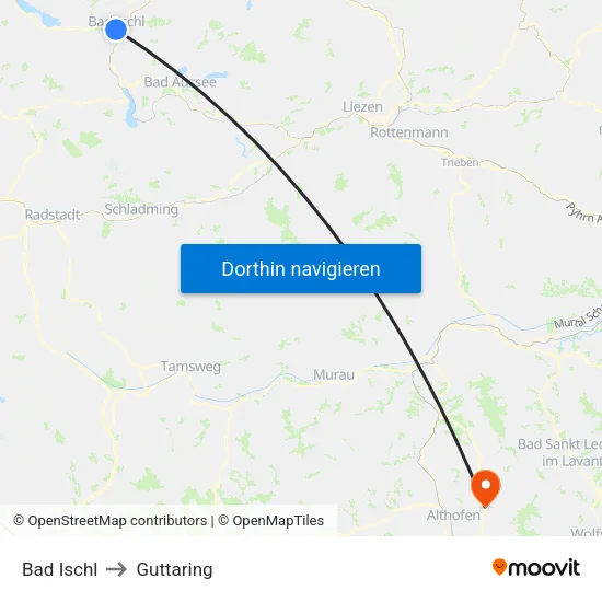 Bad Ischl to Guttaring map
