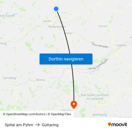 Spital am Pyhrn to Guttaring map