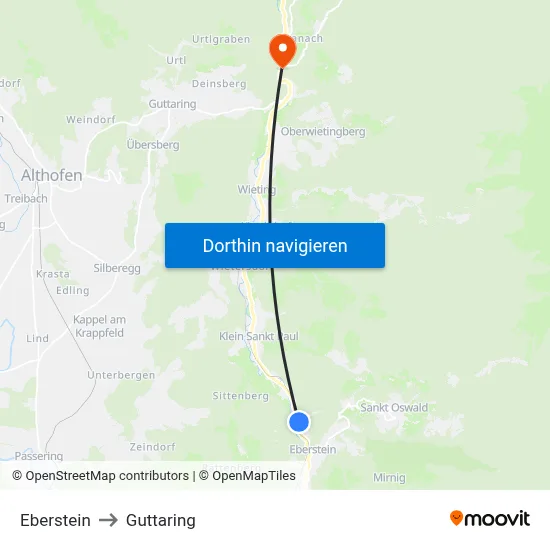 Eberstein to Guttaring map