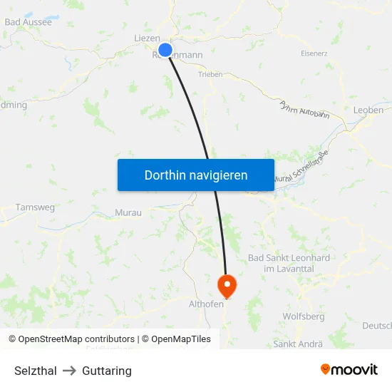 Selzthal to Guttaring map