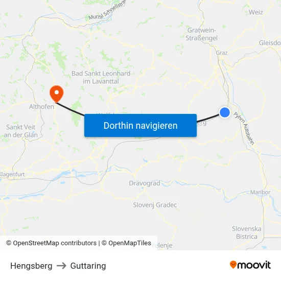 Hengsberg to Guttaring map