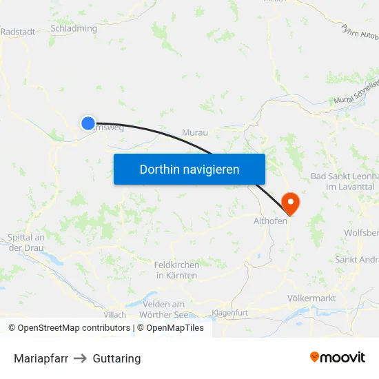 Mariapfarr to Guttaring map