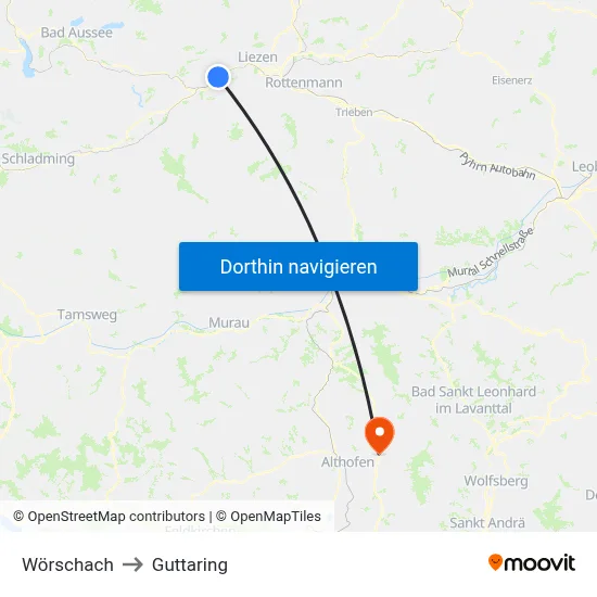 Wörschach to Guttaring map