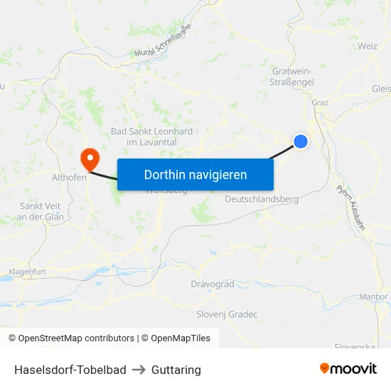 Haselsdorf-Tobelbad to Guttaring map