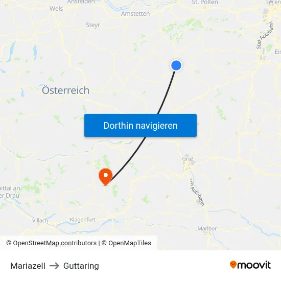Mariazell to Guttaring map