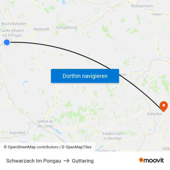 Schwarzach Im Pongau to Guttaring map