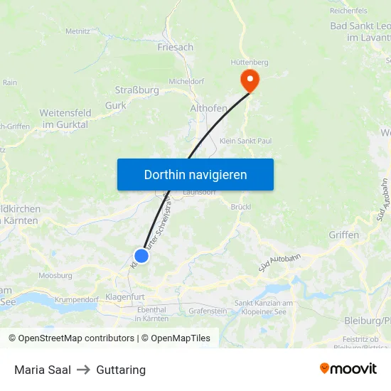 Maria Saal to Guttaring map