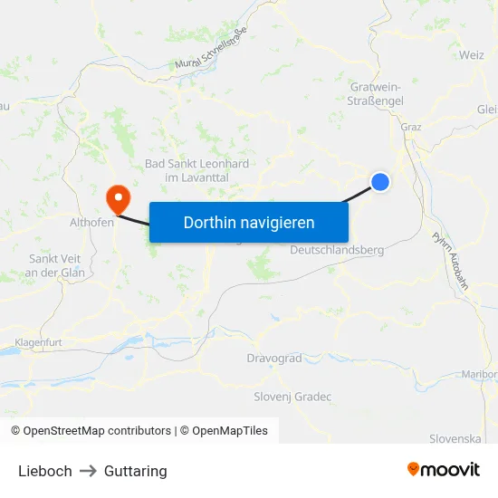 Lieboch to Guttaring map