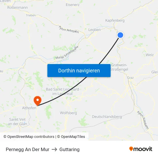 Pernegg An Der Mur to Guttaring map