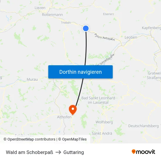 Wald am Schoberpaß to Guttaring map