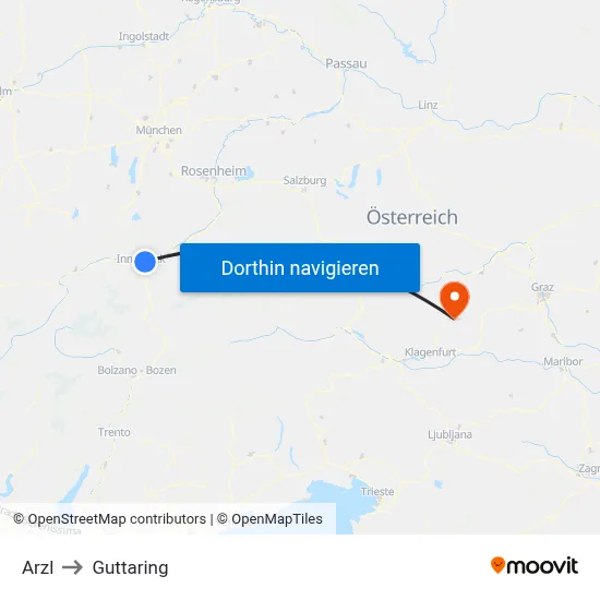 Arzl to Guttaring map