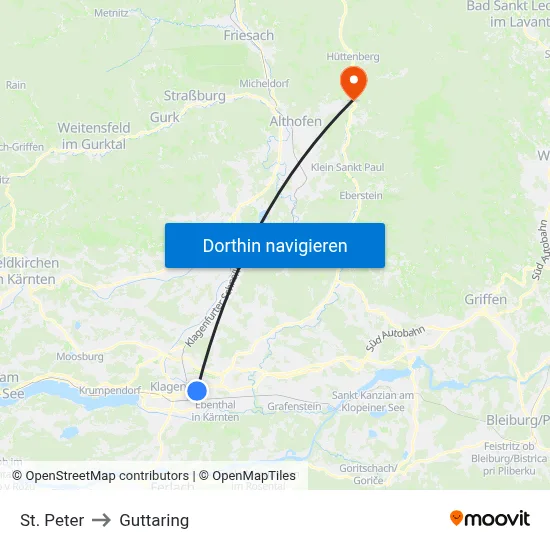 St. Peter to Guttaring map