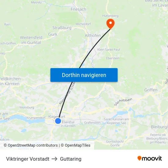 Viktringer Vorstadt to Guttaring map