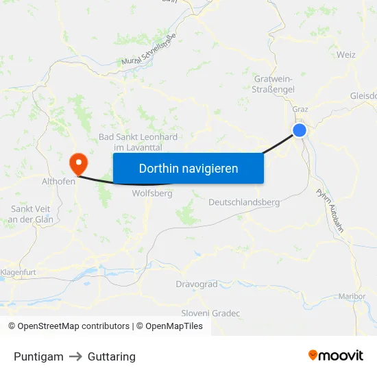 Puntigam to Guttaring map