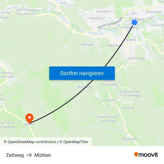 Zeltweg to Mühlen map