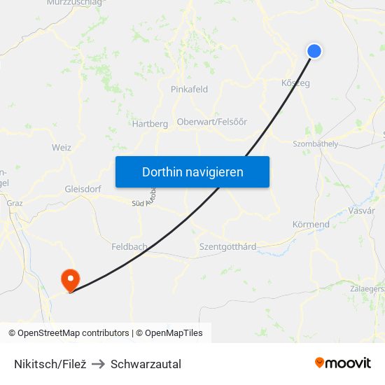 Nikitsch/Filež to Schwarzautal map