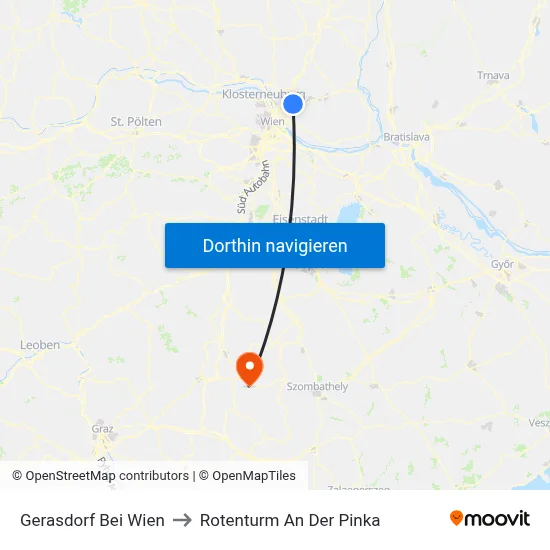 Gerasdorf Bei Wien to Rotenturm An Der Pinka map