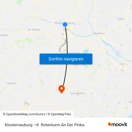Klosterneuburg to Rotenturm An Der Pinka map