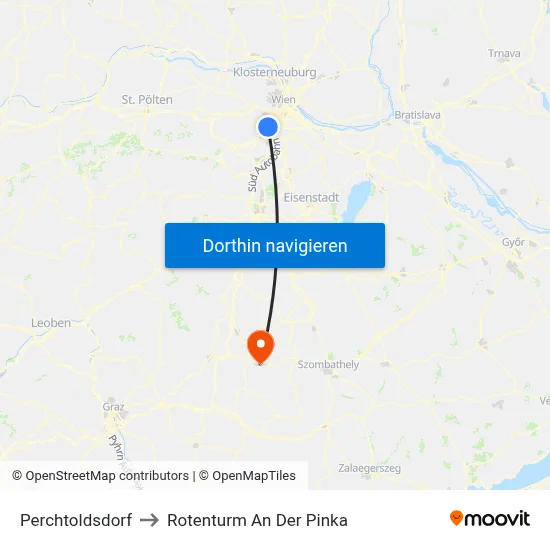 Perchtoldsdorf to Rotenturm An Der Pinka map
