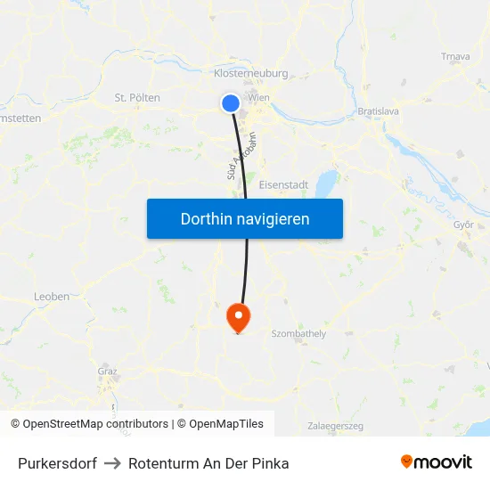 Purkersdorf to Rotenturm An Der Pinka map
