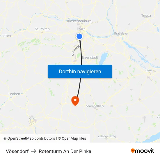 Vösendorf to Rotenturm An Der Pinka map